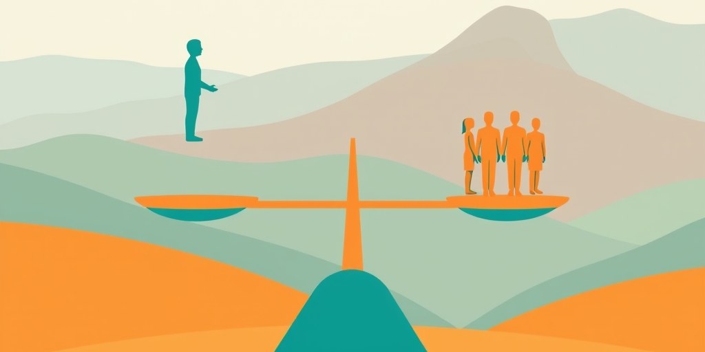 A balance scale weighing a single freelancer against a small agency team