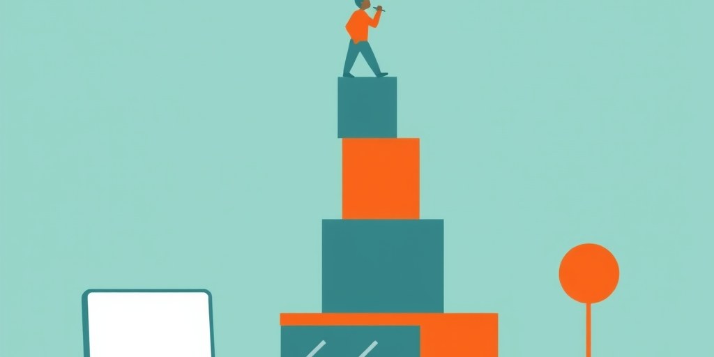 Teal and orange flat illustration of geometric blocks being stacked together, representing the pieces that make up a website's cost