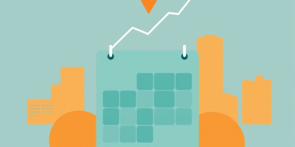 Rising chart above a grid of squares and a map pin to show steady review growth