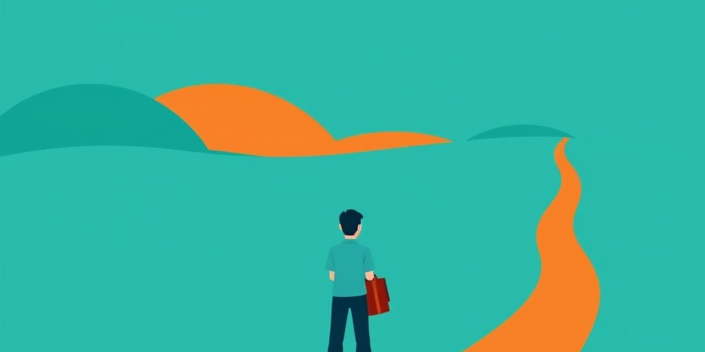 Illustration of a business owner at a fork between a short path and a long path symbolising contract choices
