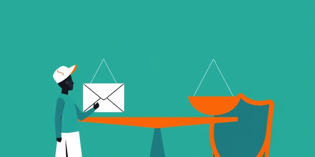Illustration of a shopkeeper balancing marketing outreach against customer data protection