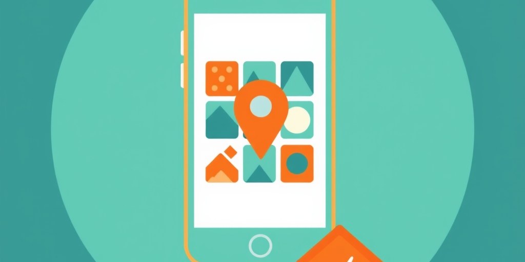 Abstract illustration of a mobile gallery, a house and a speed bolt