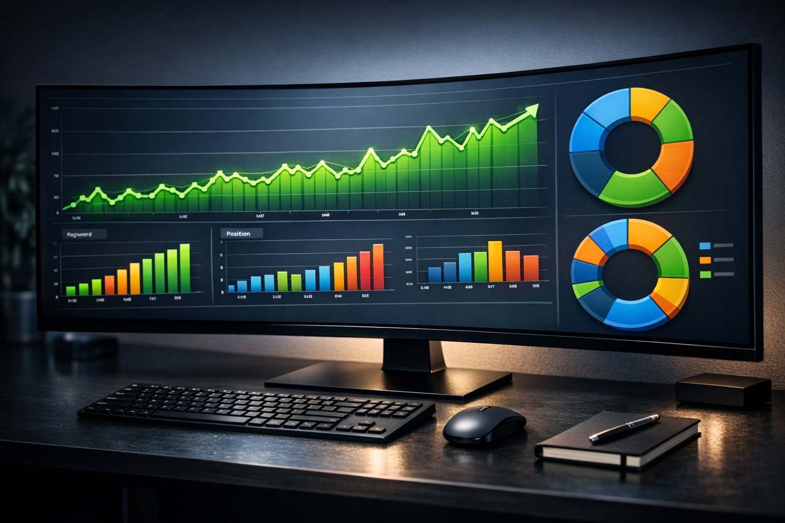 SEO analytics dashboard showing organic traffic and ranking metrics