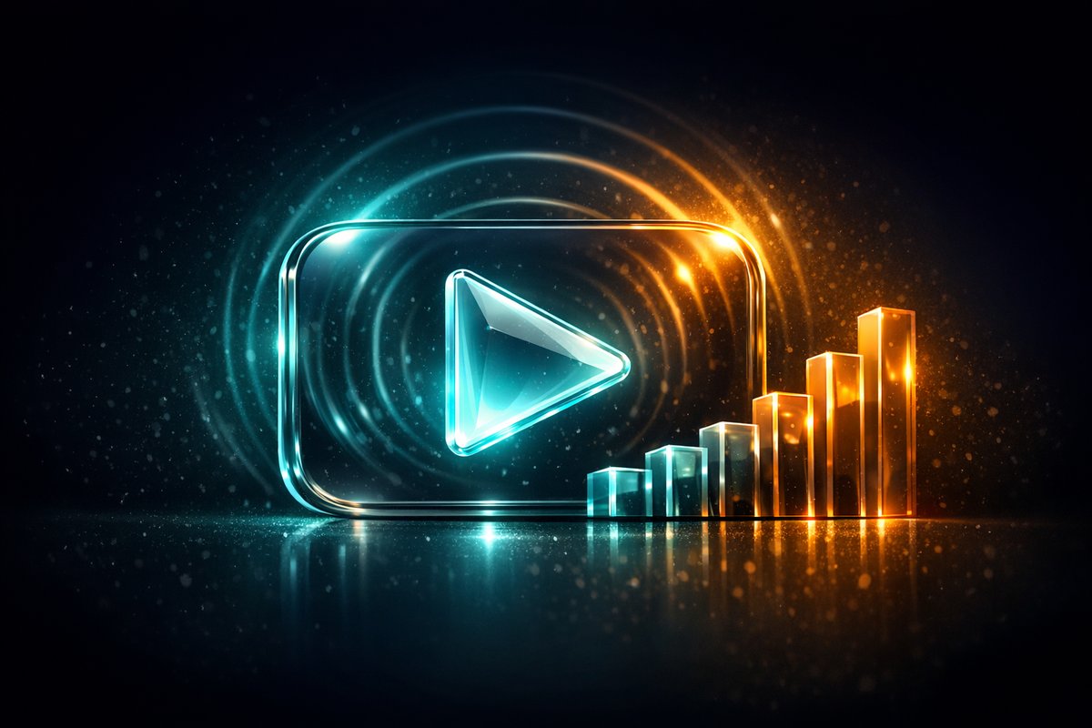 Video SEO for YouTube: play button and rising ranking bars