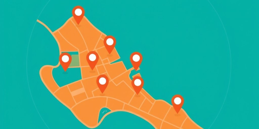 Abstract map illustration showing multiple suburb location pins