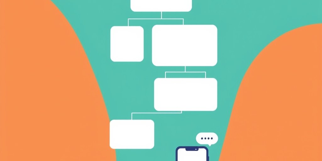 Abstract tree of website pages branching from a home page beside a phone and chat icon