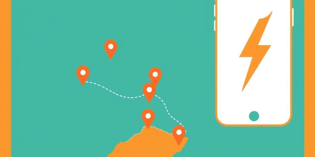 Map with location pins and a service area boundary beside a phone silhouette