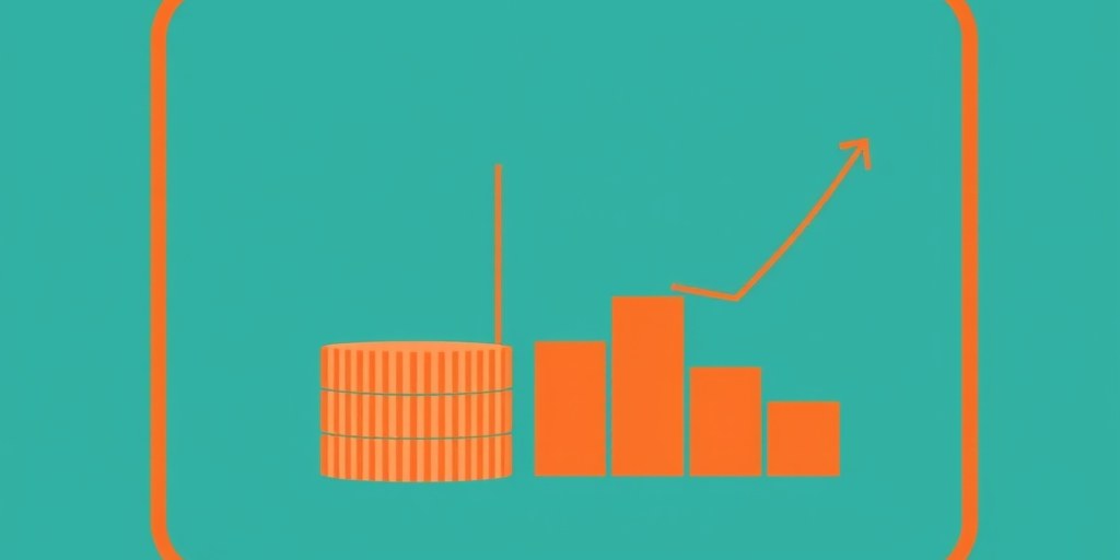 Illustration of abstract stacked coin shapes and geometric bar chart shapes representing marketing costs